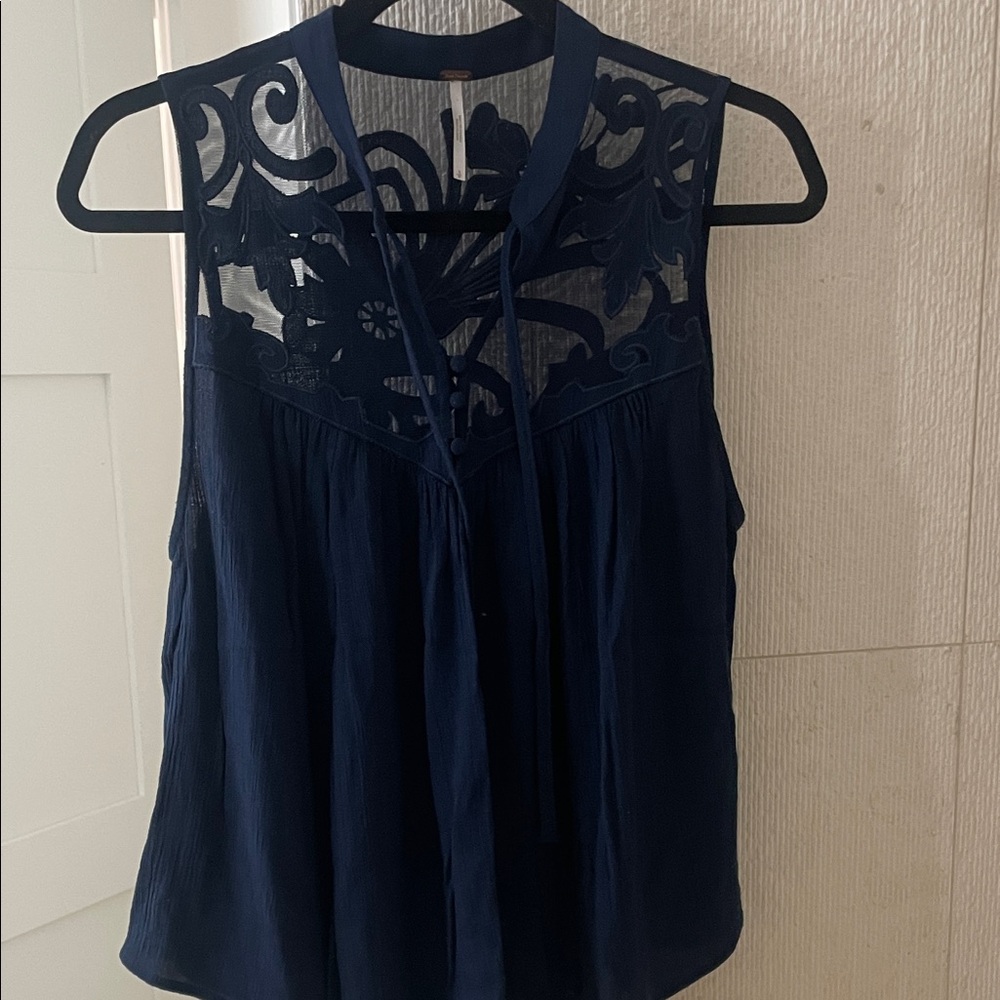 Free People Lace Navy Sleeveless Top